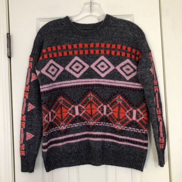 J. Crew Womens Sm Nordic Fair‎ Isle Nordic Sweater Mohair Wool Blend Prepp… - Picture 2 of 9